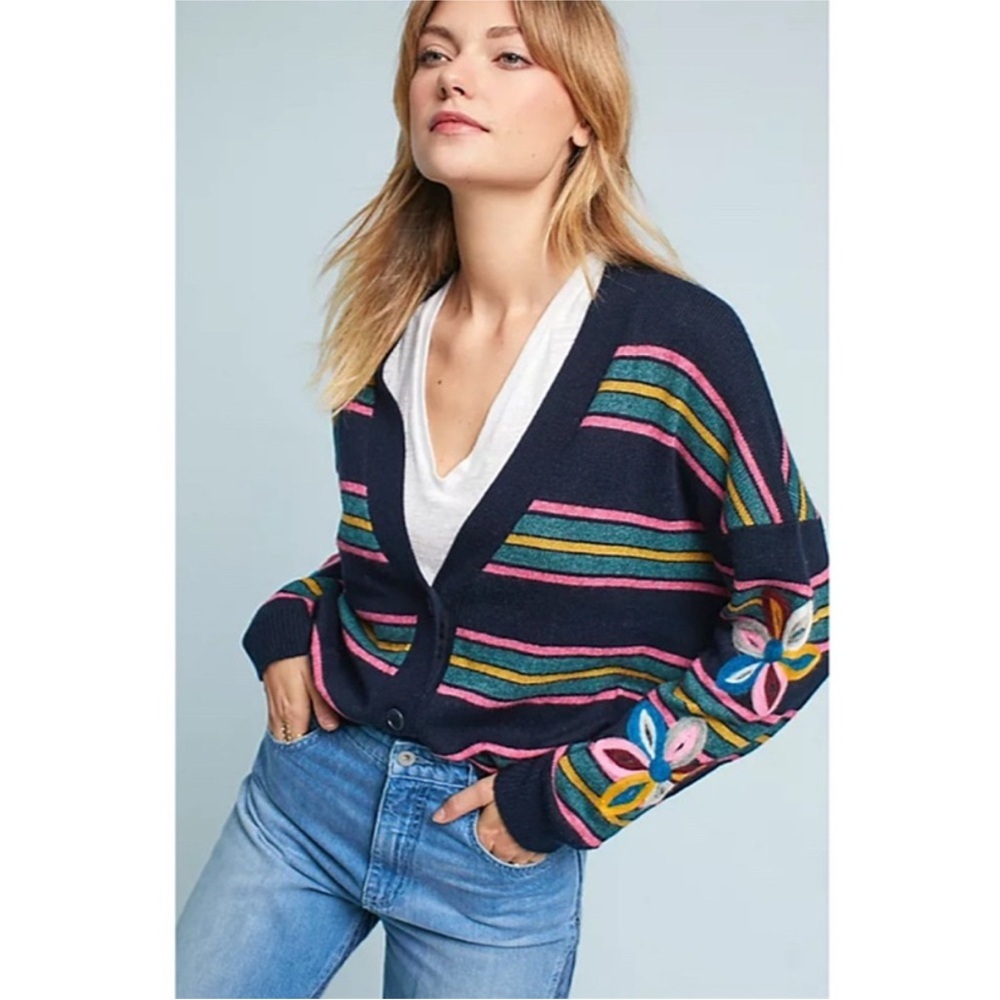 ANTHROPOLOGIE MOTH Felted Posy Cardigan Size L